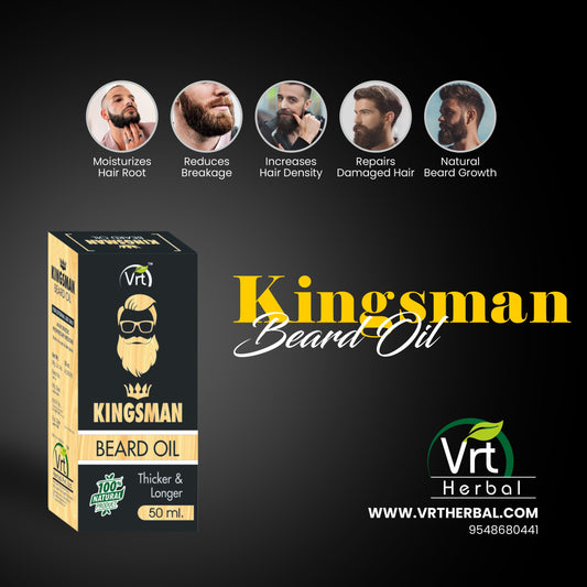 kingsmen beard oil, 50ml bottle, thicker&longer, vrtherbal, meerut